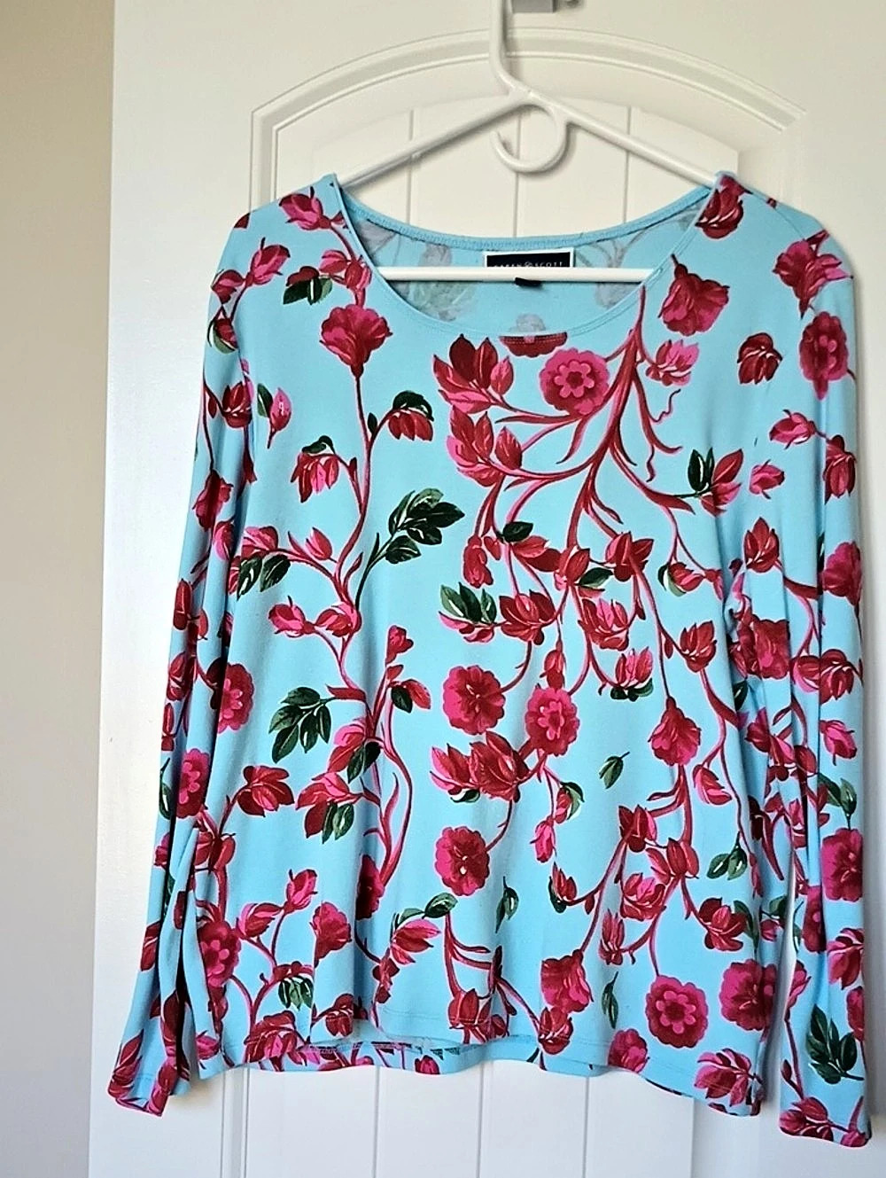 Karen Scott Floral Long Sleeve Top in Blue & Pink Size XL